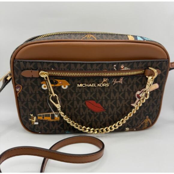 Last 1 ‼️MICHAEL KORS JET SET GIRL LG EW CHAIN XBODY Brown - Picture 1 of 7